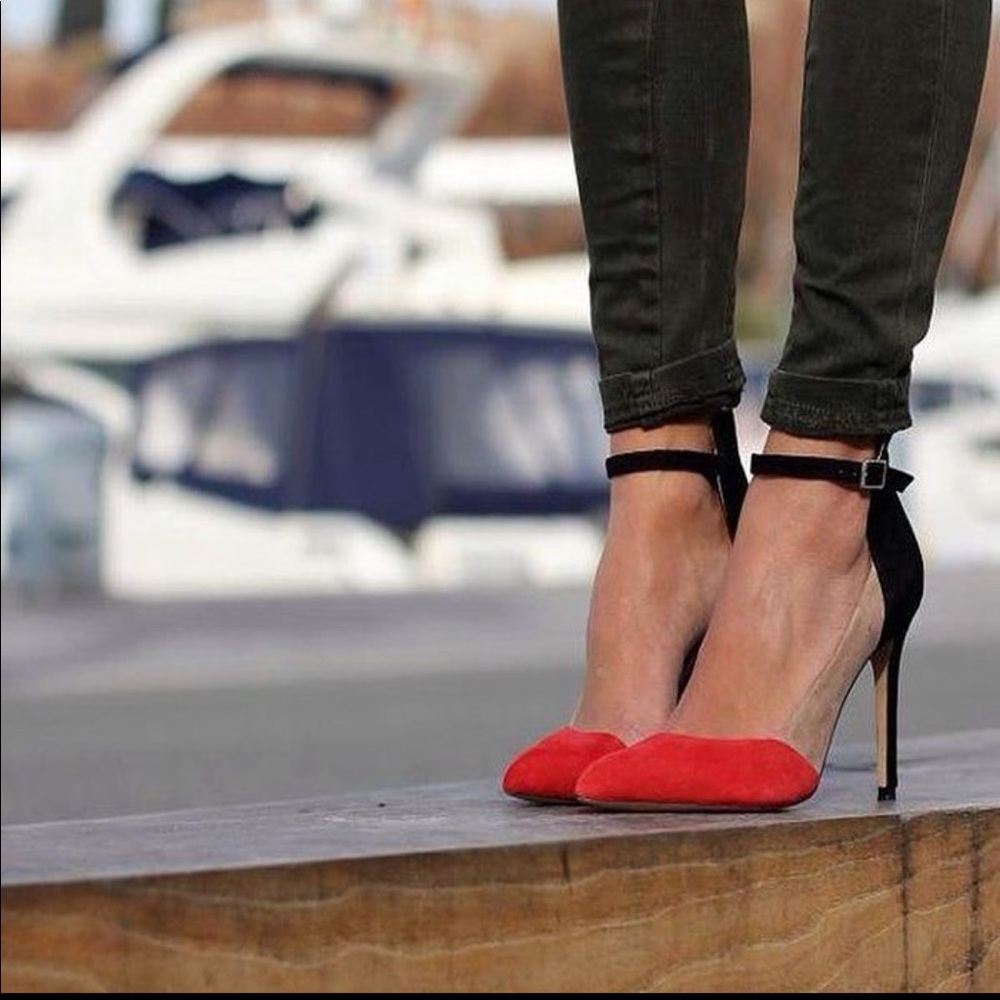 Zara Women's Two-Tone Red Pointed Toe Ankle-Strap Heels